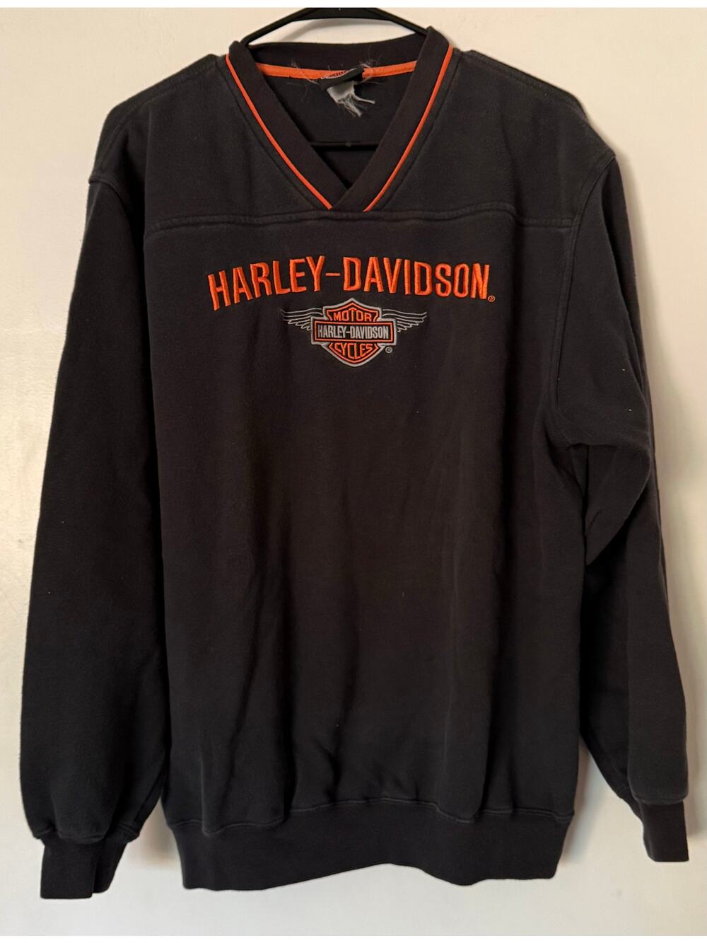 VTG Harley-Davidson Winged Logo V-Neck Pullover Sweatshirt L